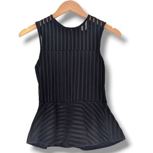 Anthro HD in Paris Black Mesh Sleeveless Peplum Blouse in Black: Women's XS